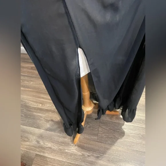 Vintage Sheer Black Maxi Nightgown Deep V Spaghetti Strap Long Chemise L - Picture 4 of 9